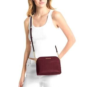 New Michael Kors Jet Set Travel Medium Dome Crossbody Saffiano Leather Oxblood